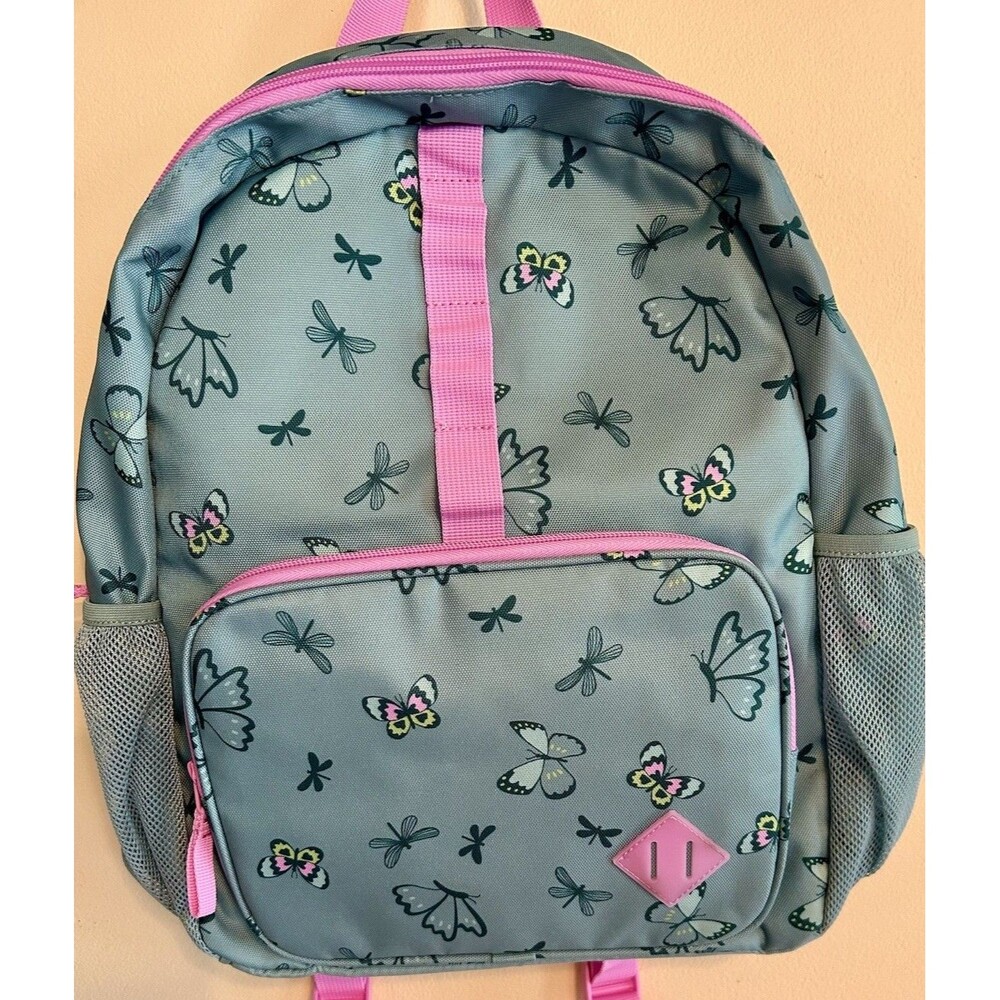 Cat & Jack Girl's 17" Novelty School Backpack Green Butterfly Pink Trim NWT